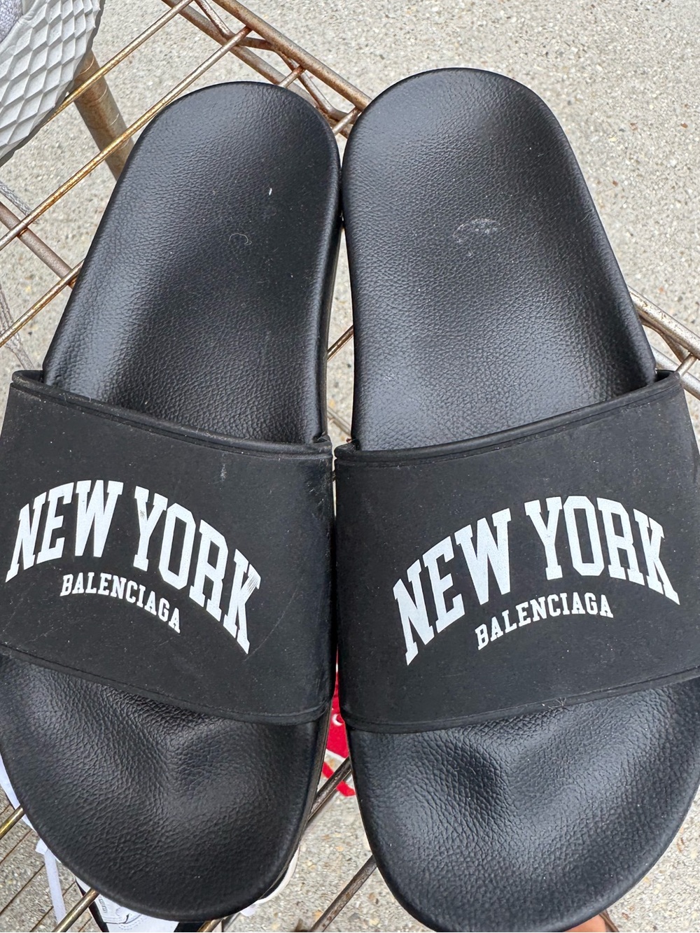 Balenciaga Black NEW YORK Logo Slide Sandals